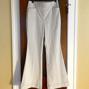 WIDE FLARE - Express Design Studio Editor Tan & White Pinstripe Pants, 8